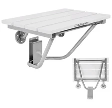 Folding Shower Seat Wall Mounted, Teak Bench for Adults, Missing Bolts,see photo