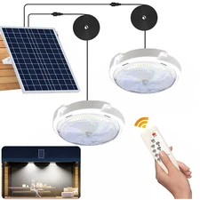 Solar Double Head Ceiling Pendant Light Remote Outdoor Indoor Lamp Waterproof