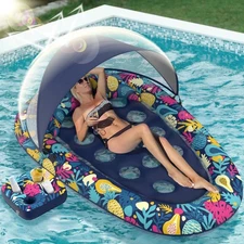 3-in-1 Pool Floats with Canopy Cup Holder, Large 73" x 48" Pool Floats Adults He