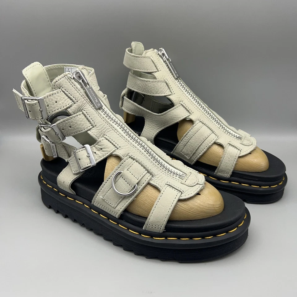 Sandalias Dr. Martens Olson Mujer Talla 9 Blanco Cuero Plataforma Cremallera Gladiador Foto 3 de 4