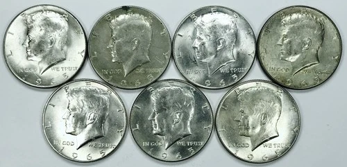 1965 40% KENNEDY HALF DOLLAR LOT! SOME BU’S! 7 COINS TOTAL! WOW! NR #P2046