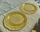Depression Federal Glass Patrician Spoke Plate 11" Amber Yellow Vintage Pair