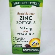 Nature's Truth Zinc 50 mg + Vitamin C 120 Rapid Release Softgels