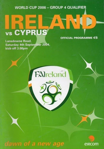 REPUBLIC OF IRELAND V CYPRUS WORLD CUP 2006 QUALIFIER 4/9/2004