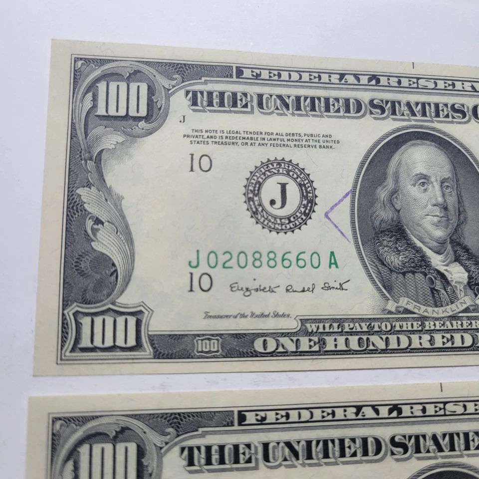 1950 C Kansas City Federal Reserve $100 Notes 2-Consecutive ~Gem Uncirculated BU - Image 2 of 4