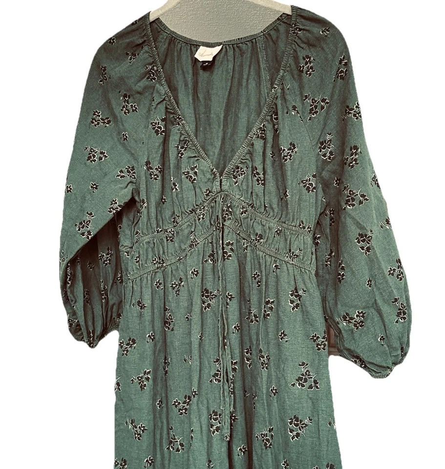 Universal Thread Dress Women Medium Green Black Floral Boho Cottage Core Peasant - Image 2 of 4