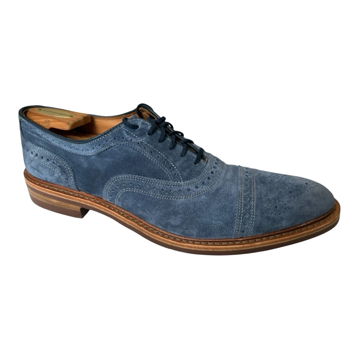 Sandro G. Blue Suede Shoes Oxford Derby Men\'s 10.5 Leather Dress Slip Ons Preppy Dirk Brogues Derby Blue Suede Leather Shoes For Men – The  main image 4