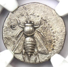 Ancient Greek Ionia Ephesus Silver AR Drachm Bee Coin 100 BC. NGC Choice XF (EF)