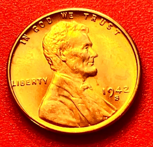 1942-S Lincoln Wheat Cent Penny GEM RD BU From an Original Bank Roll