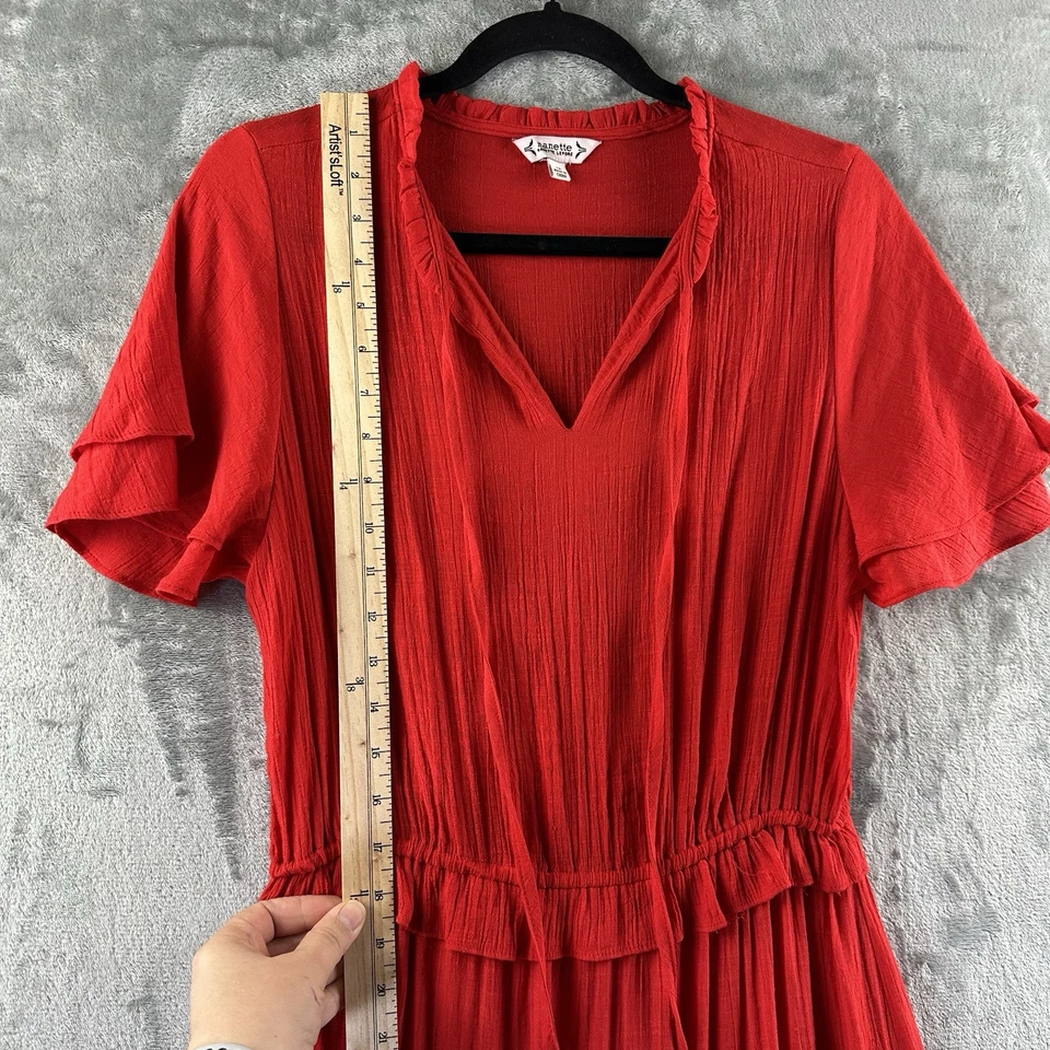 Vestido midi Nanette Lepore para mujer 12 rojo triple nivel mangas acampanadas Foto 3 de 4