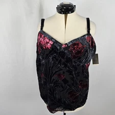 Merona Camisole Women's 28W/30W Black Red Floral Adjustable Spaghetti Straps NWT