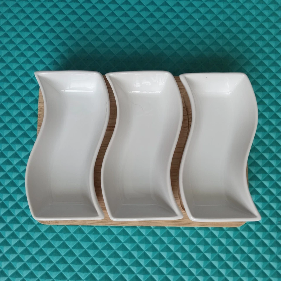 Core 3 Piece Entertainment Set Bamboo Tray and Ceramic Appetizer Dip Bowls - Image 2 of 4