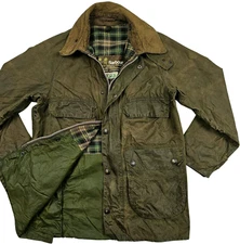 *HOT VTG 80's Men's BARBOUR @ BEDALE PARKA LINED OLIVE BROWN WAXED Jacket C34 XS