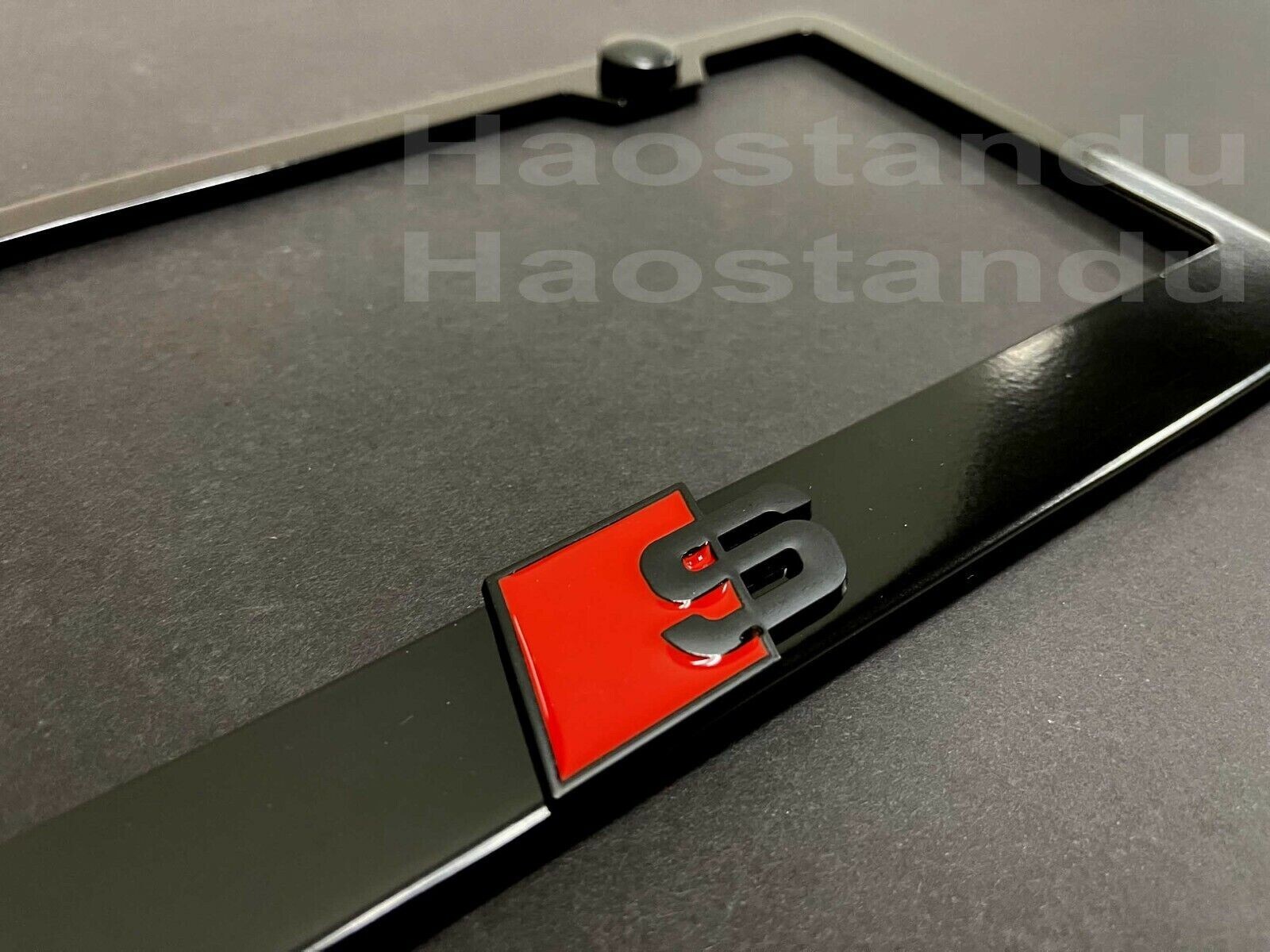 Black Stainless Steel License Plate Frame With 3D 'S SPORT' Logo Emblem - 1 Year Warranty