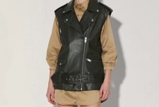 Walker Baker Edie Vest Jacket Mocca Leather Moto Sleeveless Jacket Size L