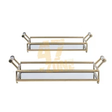 S/2 Mirror Decorative Tray Gold Indoor Outdoor Home Decor Tabletop Decoration