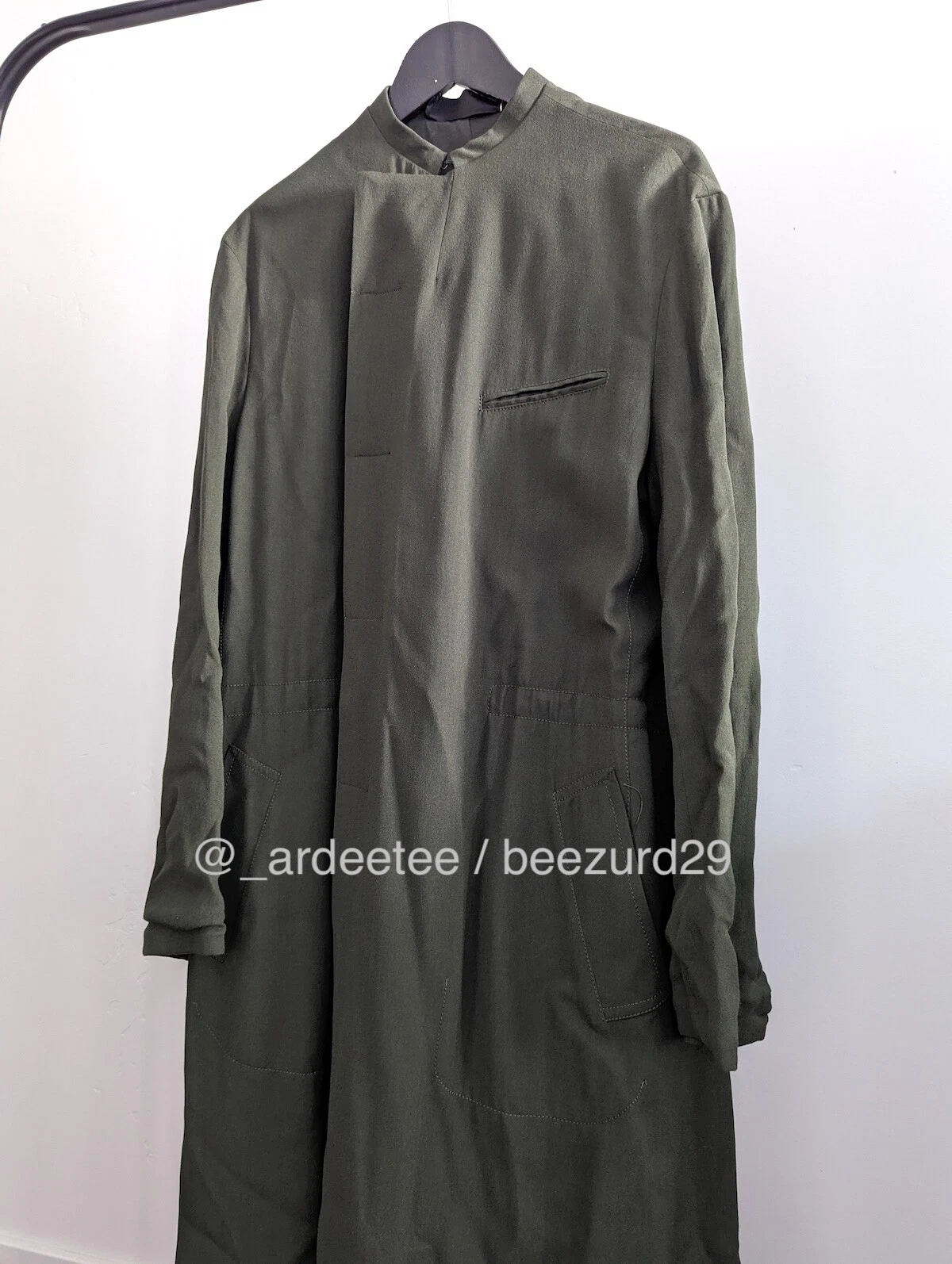 *NWT* HAIDER ACKERMANN AZURITE SILK JERSEY LONG COAT $3,000 (GREEN/KHAKI 48) - product detail image 3