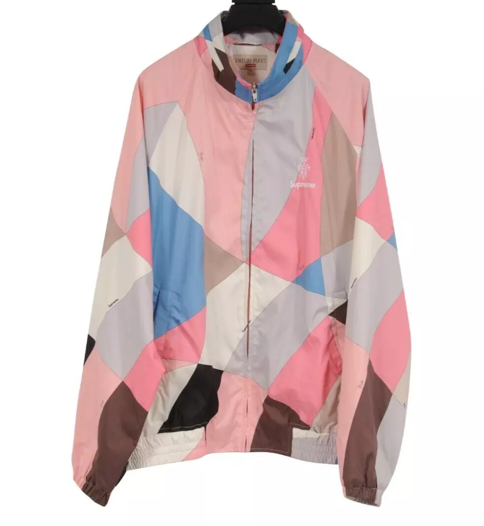 Emilio Pucci Supreme Mens Sport Hooded Jacket Large Pink Nylon Zip Windbreaker