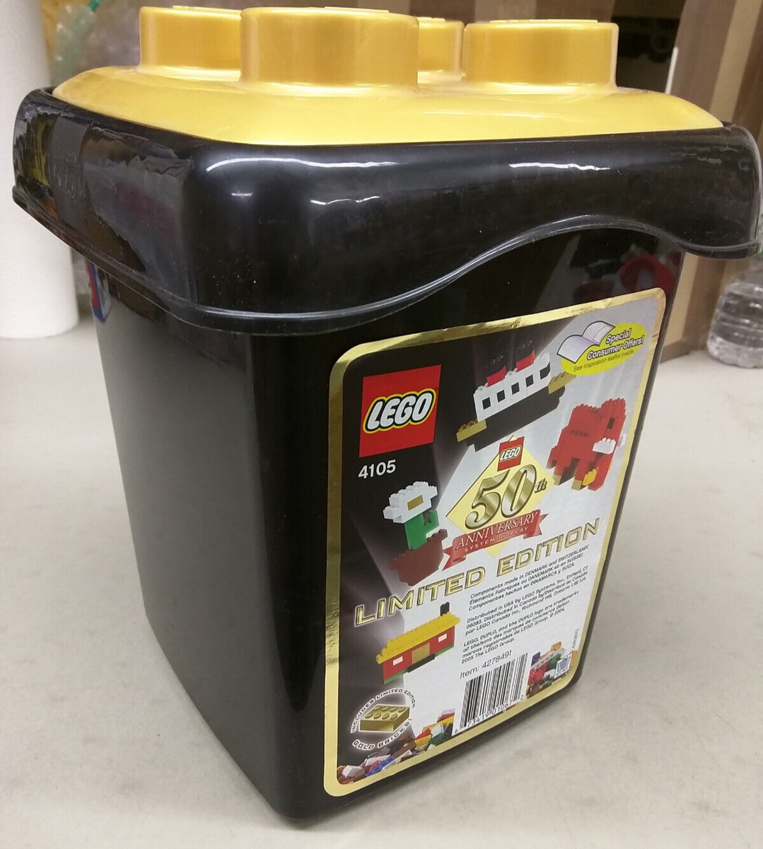 LEGO 4105 50th Anniversary Black Bucket NEW! Metallic Gold Bricks