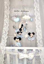 baby crib mobile boy, baby mobile Mickey Mouse, nursery blue style, felt mobile.