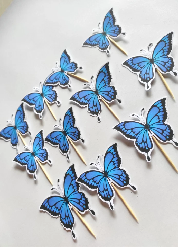 12 x Mariposas Cupcake Toppers Niños Cumpleaños Pastel Decoraciones Foto 4 de 4