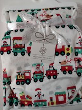 Christmas Baby Blanket Holiday Train Cars Santa Snowman Penguin 30 X 40