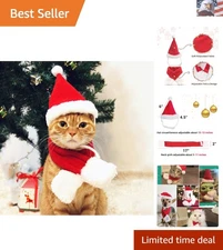Cat Santa Hat with Scarf, Christmas Hats for Cats Small Dog Santa Hat Christm...