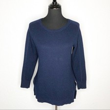 Athleta navy blue waffle knit merino wool blend sweater size Small