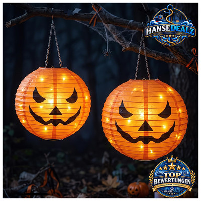 Halloween Deko Outdoor 2 Stück 30cm Orange Kürbis LED Jack-O-Lantern