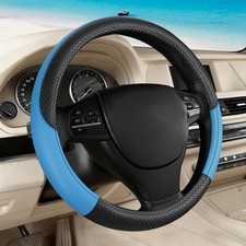 Car Steering Wheel Cover Microfiber Leather Patchwork Universal Black Blue