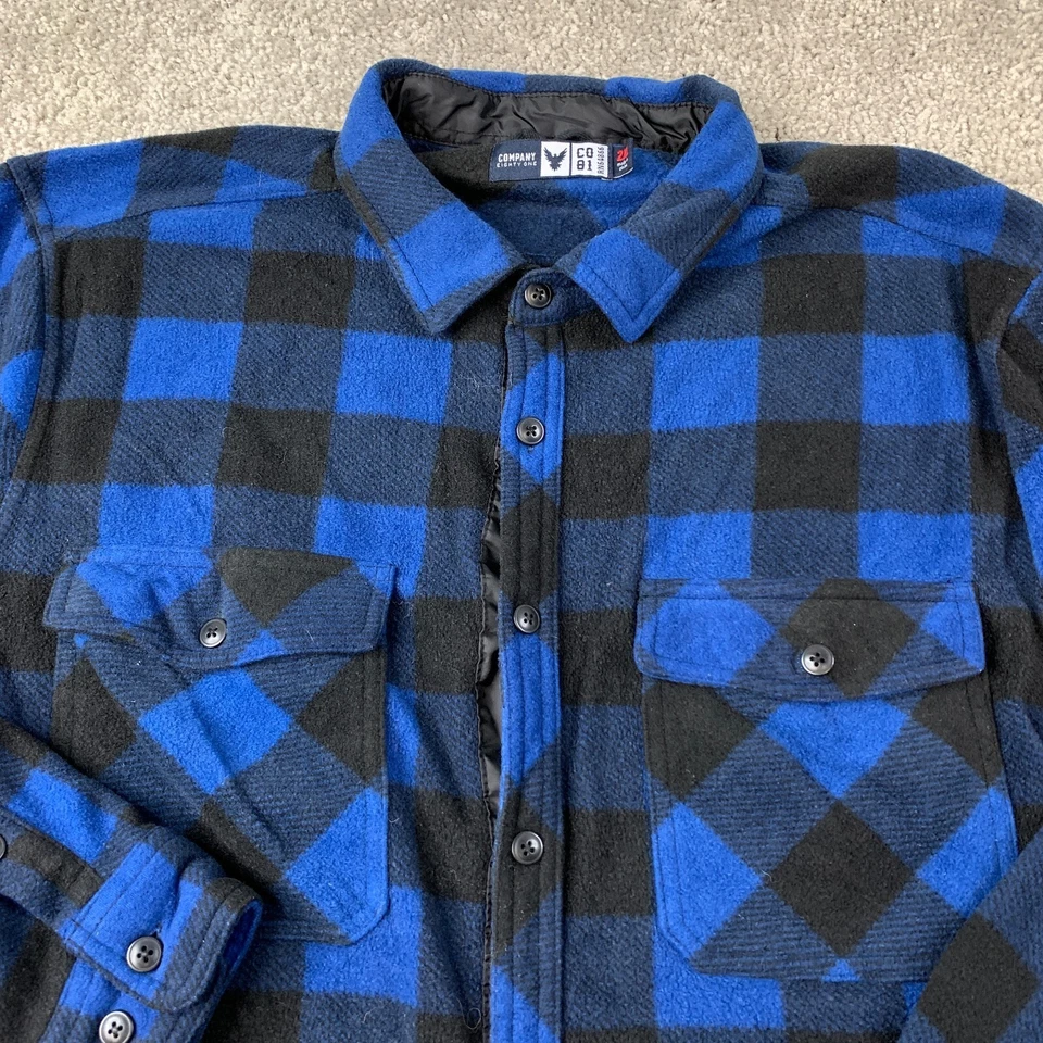 Camisa masculina Company 81 lã com botões tamanho 2XL azul/preta xadrez manga longa - Imagem 2 de 4