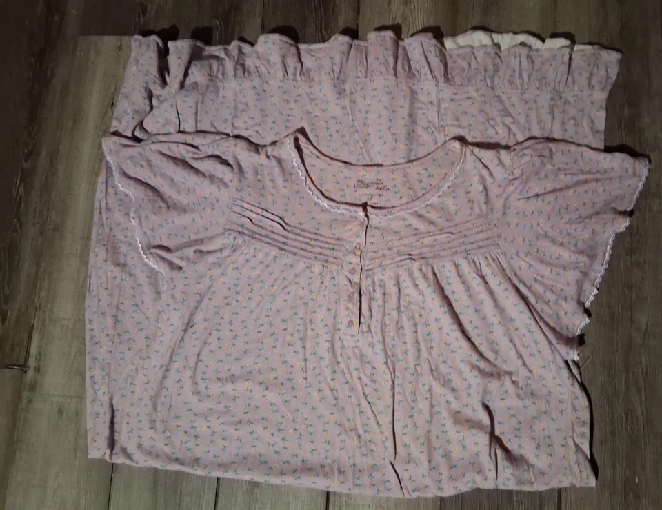 Dreams & Co. Camisón Largo Tejido Algodón Lila Ditsy Talla Grande 3X 44 Foto 4 de 4