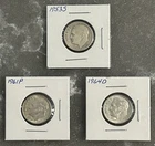 1953 S, 1961 P, 1964 D ROOSEVELT DIMES, CIRCULATED, UNGRADED