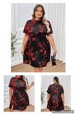SHEIN Red & Black Asian Style Satin Dress Size 8X (Curvy+)