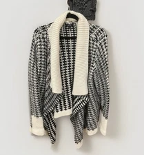 Apt 9 Black/White Chunky Open Cardigan Sweater XL Shawl Collar Waterfall Hem