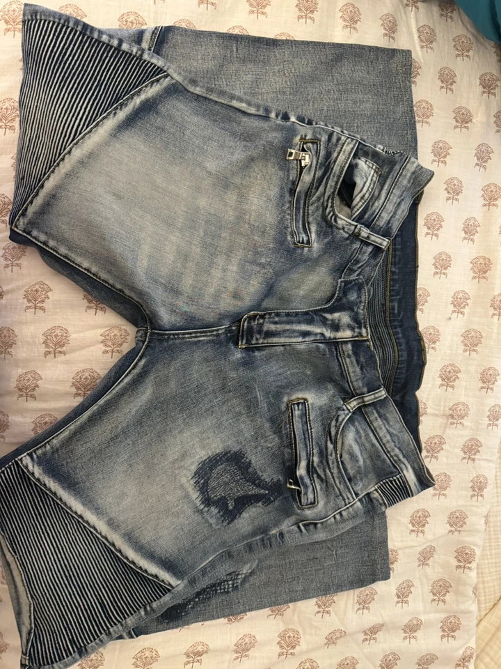 Balmain Paris Slim Biker Motorcycle Jeans Men's Size 32x32 Blue Distressed Japan - Image 2 of 4