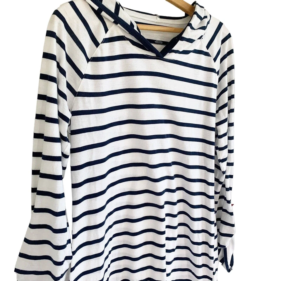Camisa de dormir con capucha a rayas Nautica para mujer camisón azul marino blanco ancla pequeña Foto 3 de 4