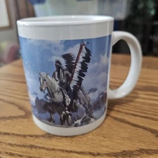 White Ceramic Mug with Native American Design Leanin Tree