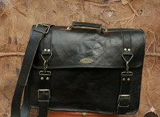 18" Bag Laptop Briefcase Men Black Leather Satchel Messenger
