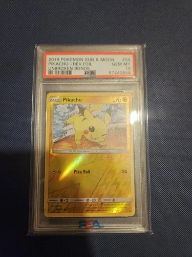 2019 Pokemon SM Sun Moon Unbroken Bonds PSA 10 Pikachu #54 Reverse Foil Holo