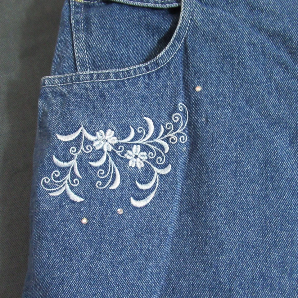 Pantalones Cortos de Jean LA Blues Mujer 18 Azul Bordado Floral Estrás Talla Alta Denim Foto 2 de 4