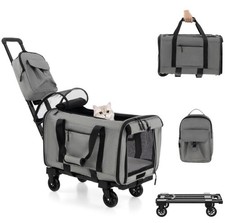 Rolling Cat Carrier With Litter Bag And Dual-Use Pads