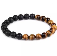 Tiger  s Eye And Lava 8mm Beaded Bracelet