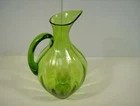 VTG BLENKO HAND BLOWN  OPTIC SWIRL GLASS GREEN PITCHER 991 MCM Winslow Anderson