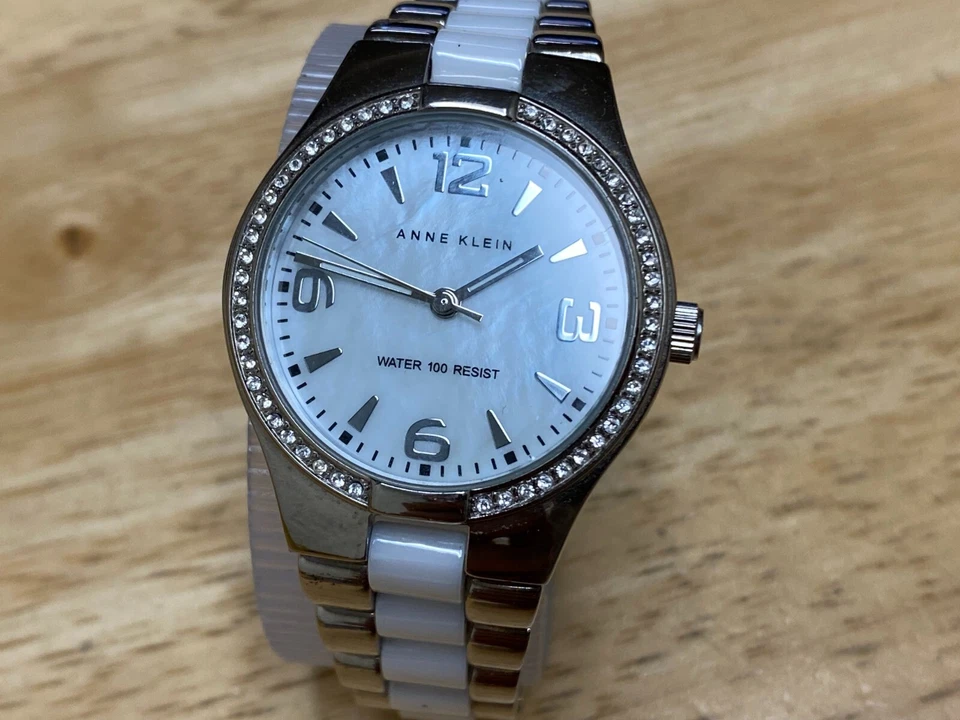 Reloj Anne Klein 10/9119 Dama 30m Cerámica Plata MOP Analógico Cuarzo ~ Batería Nueva Foto 2 de 4
