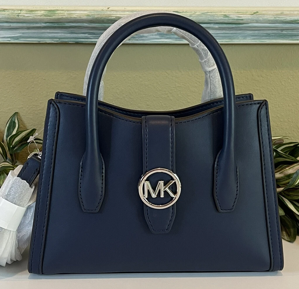 BORSA A TRACOLLA MICHAEL KORS GABBY PICCOLA ZIP BORSA BLU NAVY VEGAN ARGENTO