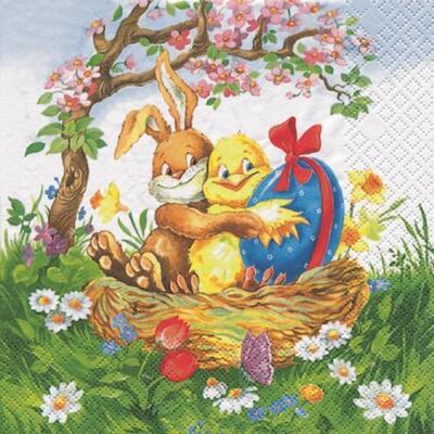20 Servietten Easter Friends Ostern Hase Küken Osterei Tiere Tischdeko 33x33cm