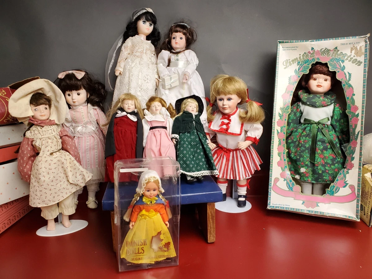 Vintage Porcelain Doll Lot 10 Dolls Variety Unknown Years R.O.C. peggy