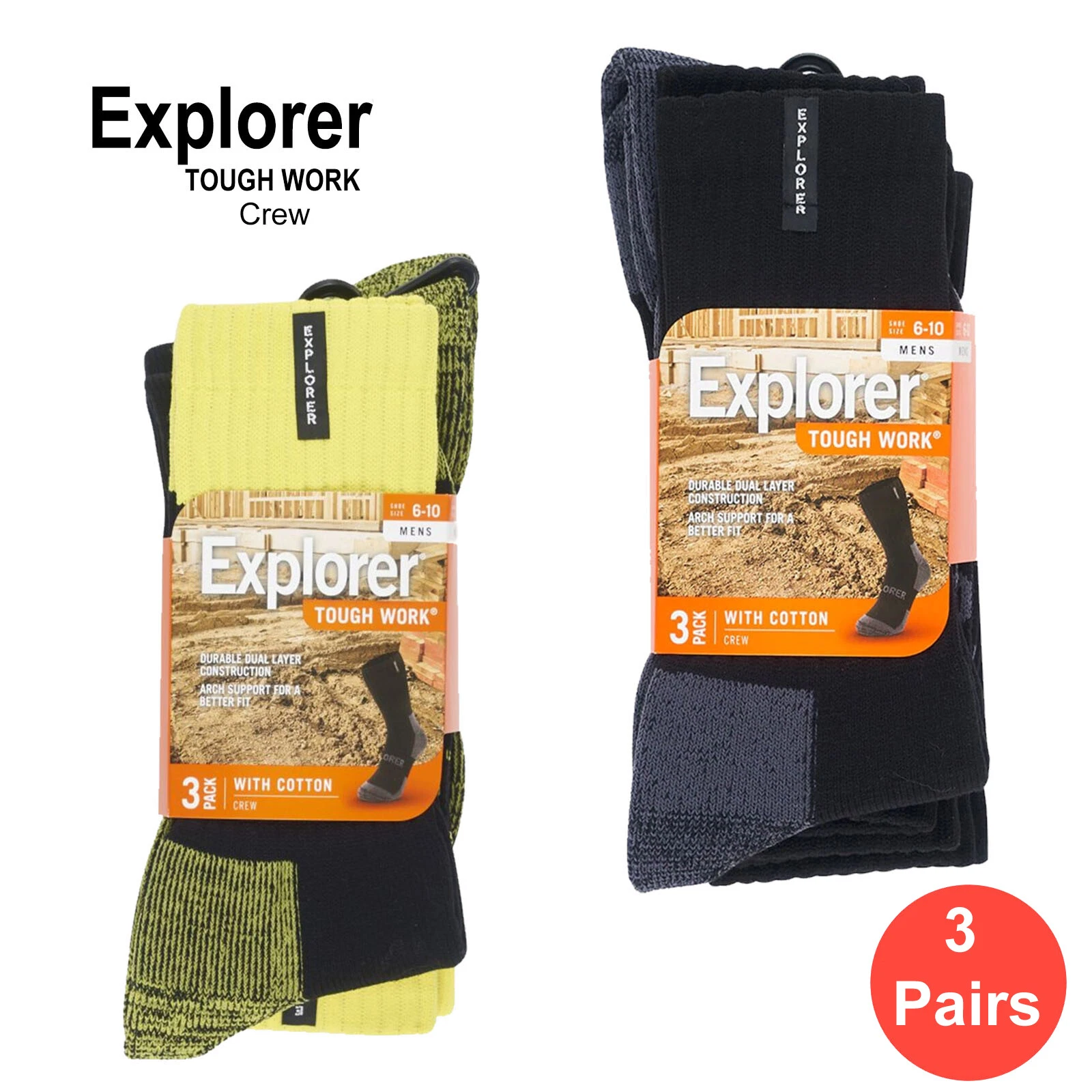 Explorer 3 Pairs Original Mens Tough Thick Work Crew Above Ankle Cotton Socks
Opens in a new window 