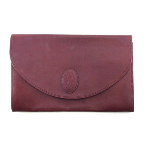 Cartier Clutch Bag Mastline Bordeaux Leather Authentic USED T20035 - 第 1/10 張圖片